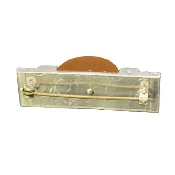 VTG Glam Statement Art Deco Bakelite Emerald Rhinestone Brooch Pin - Picture 4 of 4